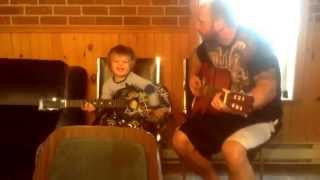 Dad and son 2yearsold guitar GoodMorning family baby sing RockTheGuitar