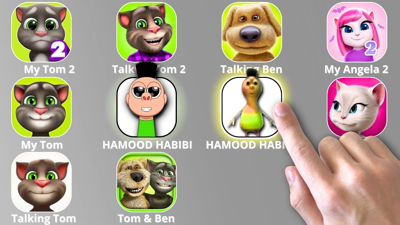 Talking Tom,HAMOOD HABIBI,Roblox,My Talking Angela 2,Talking Ben,Talking Tom Gold Run,Tom Friends