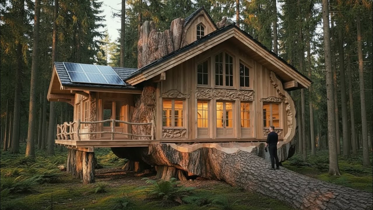 Building a Wooden house in the forest (ASMR) – Man builds a Asthetice Design House 