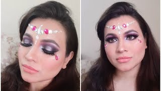 Trying Face Jewell Crystal Stickers | Black Purple Halo Eye Makeup Tutorial screenshot 5