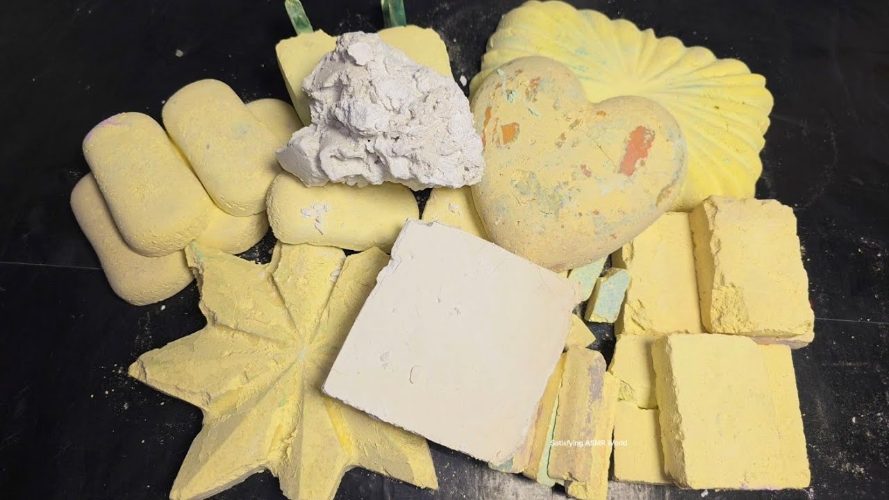 Yellow and white chalk Crushing Variety texture Soft amd crunchy #gymchalkasmr #chalk #homemade 
