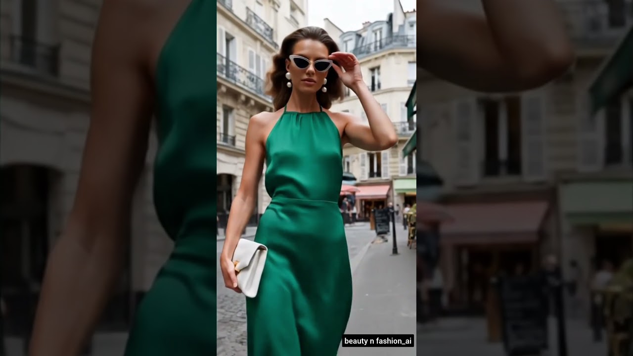 Elegant Dress Look in Europe Streets 💚✨| @beauty n fashion_ai | 