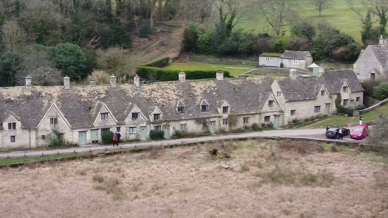 Arlington Row, Bibury, Gloucestershire drone views