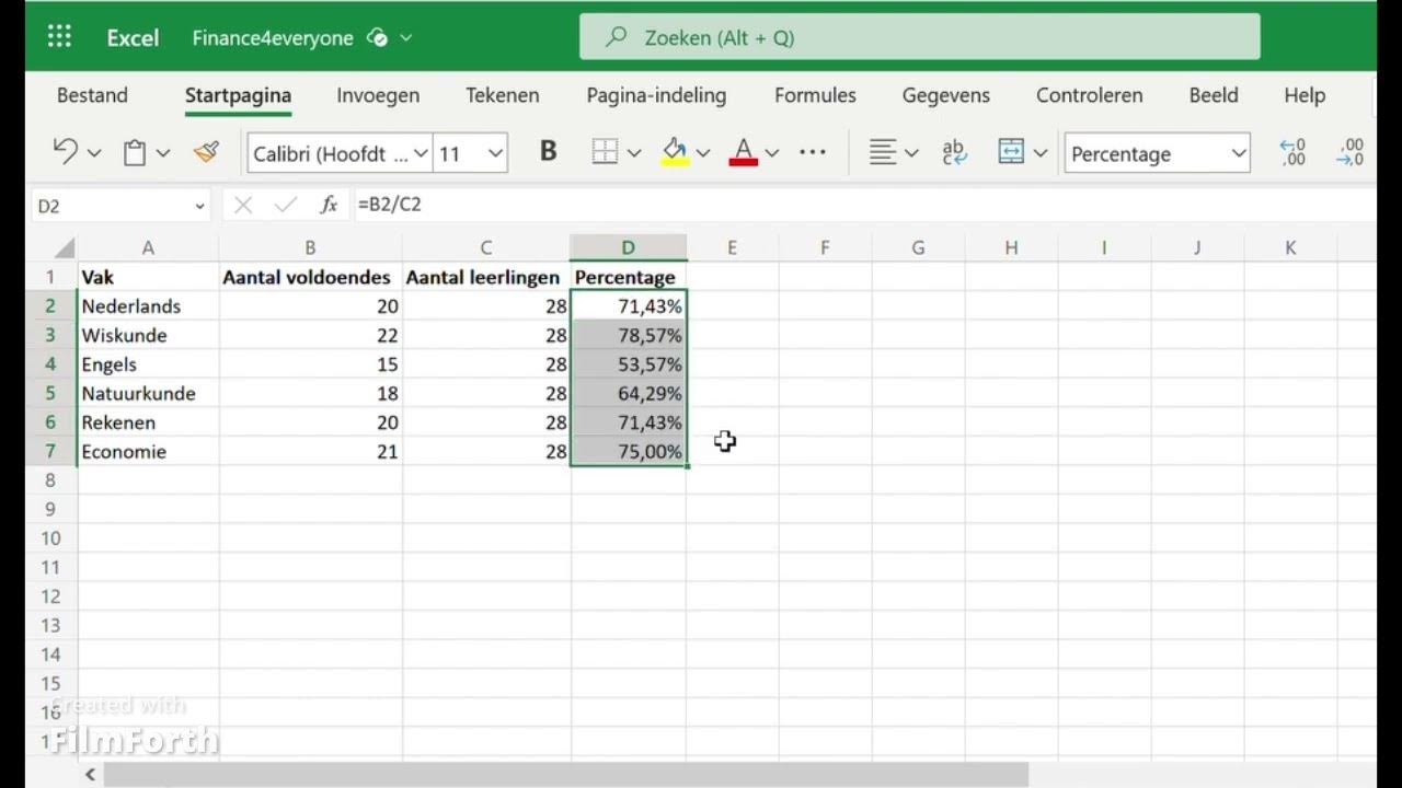 Percentage berekenen in Excel (makkelijk) YouTube