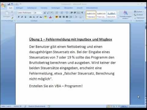 Excel VBA - Fehlermeldung mit Inputbox und Msgbox - Übung #1
