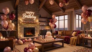 Cozy Birthday Fireplace Ambience 🎂 Luxury Rustic Cabin Living Room Escape!