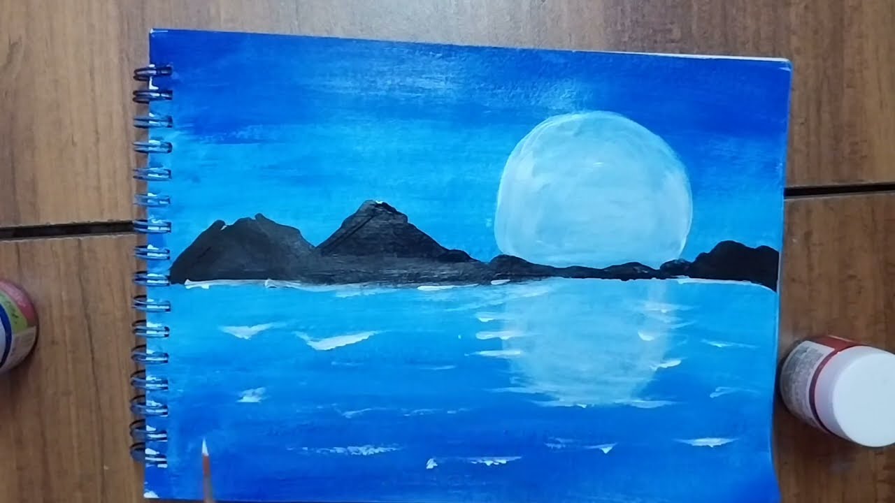 A Red Tree Under the Moon |Acrylic painting for beginner |Step-by-Step| |