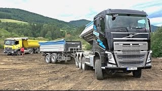 Mercedes Arocs, Volvo FH tridem - together on dump