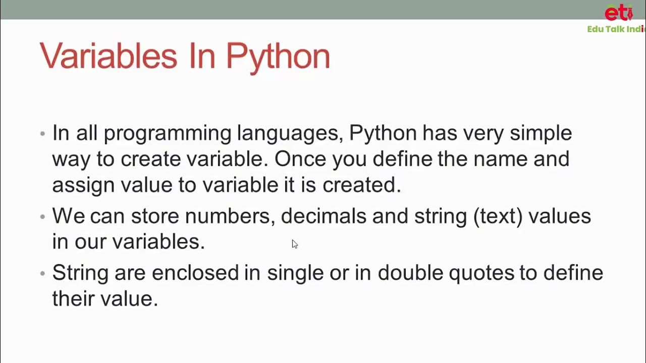 Lecture-07 Variables In Python || Learn Python || Edu Talk India|| Learn Python Programming