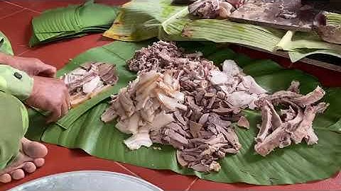 Thái Thịt Lợn Kiểu Người Mường | Cỗ lá chuối Lợn Mường