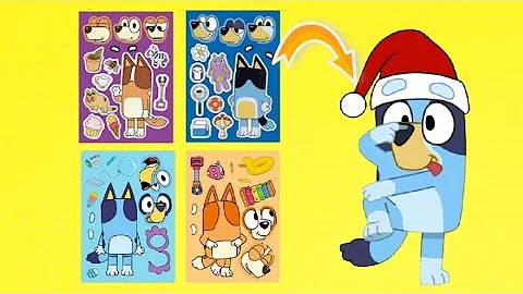 BLUEY Let's Make a Face Stickers Christmas Activity For Kids 🎅Bluey & Bingo FUNNY FACES