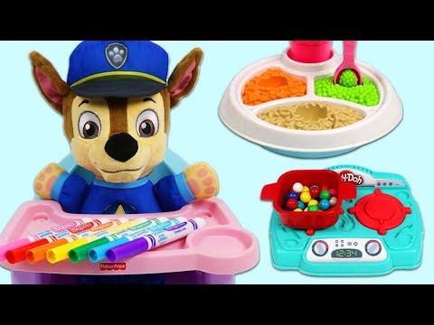 Feeding Paw Patrol Baby Chase Lunch Time & Learning Colors with Peppa Pig Coloring Book!