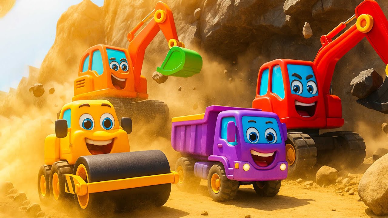 Massive Earthmoving Operation🚜🚧| Excavator, Dump Truck & Roller at Work | Funny Vehicles Animation