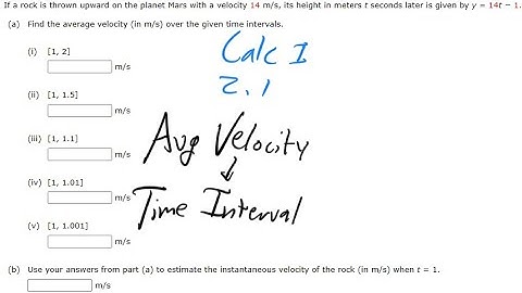 Find average velocity from Time Interval & Instantaneous Velocity when t = 1