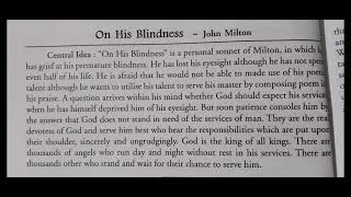 Central Idea of the sonnet "On His Blindness" composed by John Milton ✍️