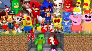 JJ and Mikey HIDE From Scary MONSTERS PEPPA PIG SONIC PJ MASKS PAW PATROL EXE in Minecraft Maizen