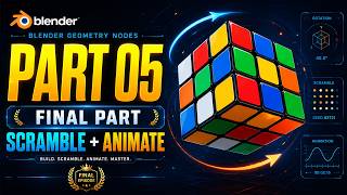 05 Blender Geometry Nodes Rubik’s Cube  | Final Animation, Scramble & Extrusion screenshot 1