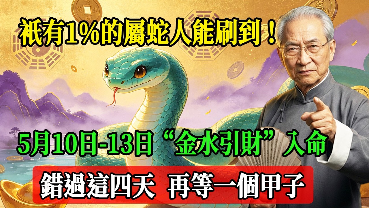 只有1%的屬蛇人能刷到！5月10日-13日“金水引財”入命，錯過這四天，再等