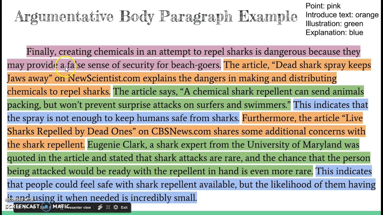 Body Paragraphs for an Argumentative Essay