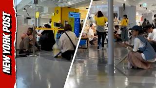 Terrifying Moment People Take Cover as 7.1 Earthquake Rocks Tenjin Loft Mall