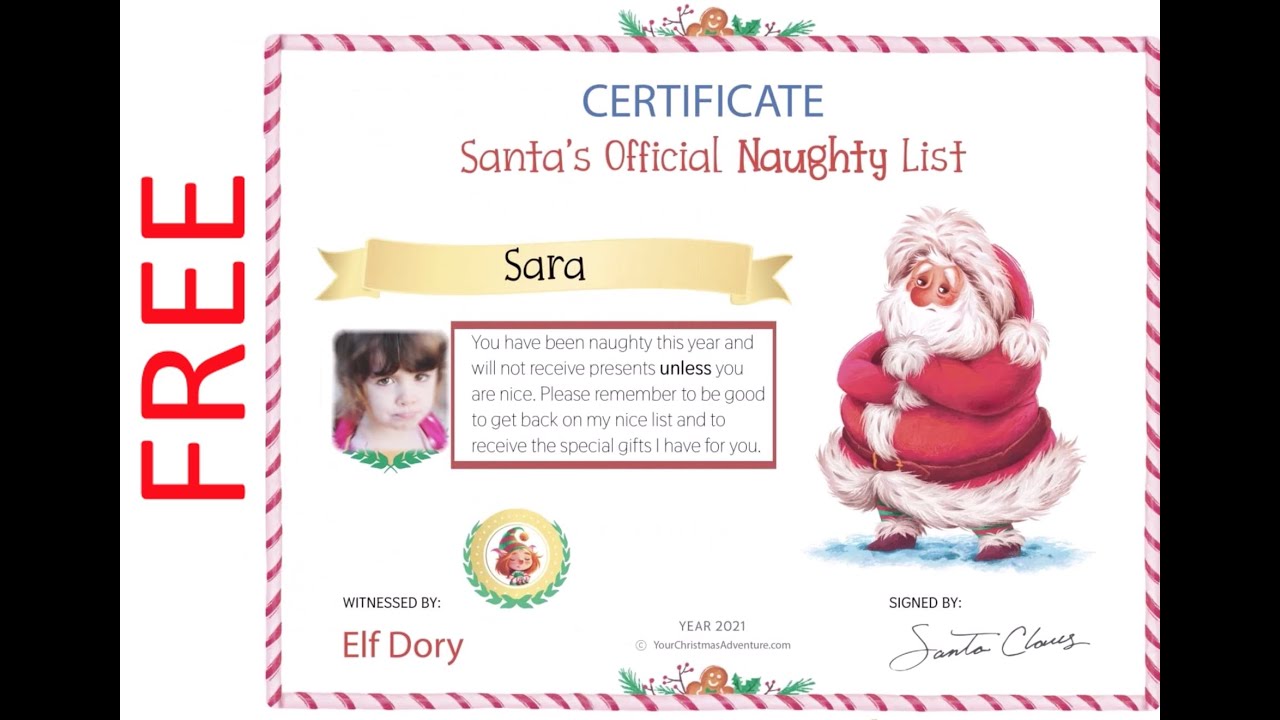 FREE Custom Santa's Nice or Naughty List  Kids Certificate - INSTANT DOWNLOAD