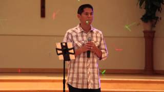 Marv singing Overjoyed at the Filipino fiesta, Church of the Resurrection