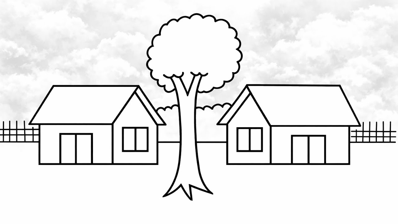 How to draw simple and beautiful Village Scenery | House And Tree Drawing Step by step |