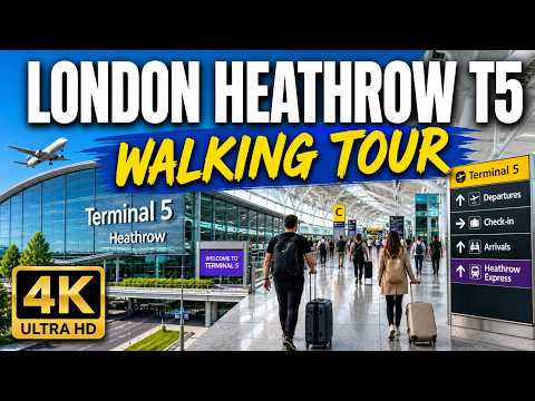 London, United Kingdom | Heathrow Airport | Terminal 5 | Terminal Walkthrough 4K