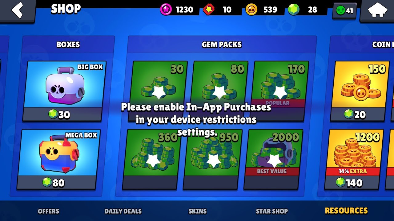 How To Fix Brawl Stars Shop Issue Which Says Please Enable In App Purchases In Settings Android Youtube - download brawl stars patched on app purchases