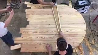 Here is a video of a round table we are building. One of our lead carpenters, custom built this router trammel for our Festool plunge 