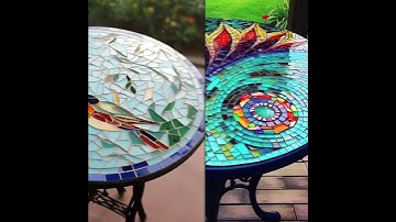 MOSAIC TABLE TOP BROKEN TRASH TILES AND GROUT MADE BEAUTIFUL COLORFUL DESIGNS IDEAS - KLMNO ART