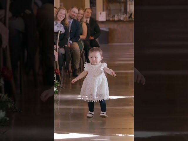 The flower girl spots grandpa. #weddinginspo #weddingparty #weddings #flowergirl #2023bride #cute class=