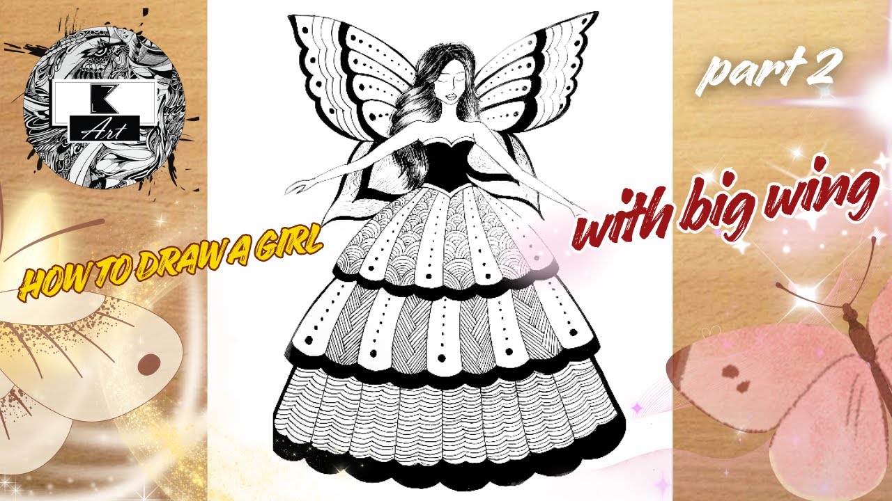 How to draw a Girl with big wing  Drawing tutorial || Pencil sketch for beginner || Girl drawing 2