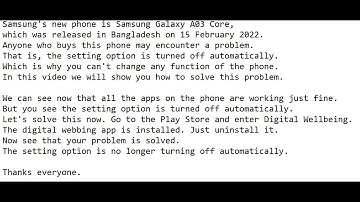 How to fix of Samsung Galaxy A03 Core Settings option keeps stopping automatically.