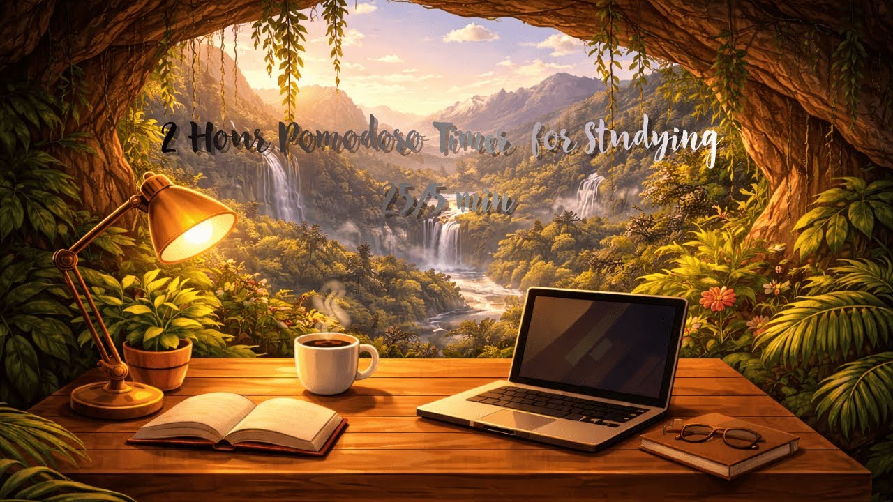 2 Hour Deep Focus Pomodoro Timer for Studying | 25/5 | Relaxing music and Ambient | Flow