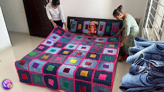 Amazing Bedsheet making / Old Jeans pant reuse - bad decoretiv  ideas #bedsheet