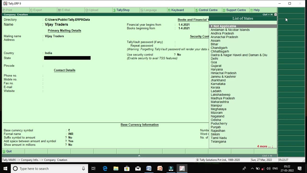 how to create company in tally erp 9 in Tamil
