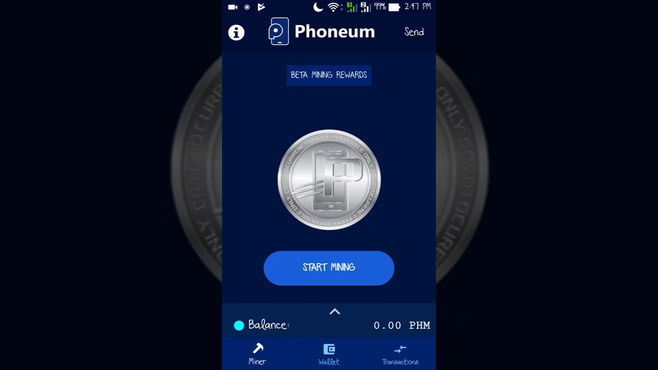 Phoneum mobile mining in aplication Android and IOS