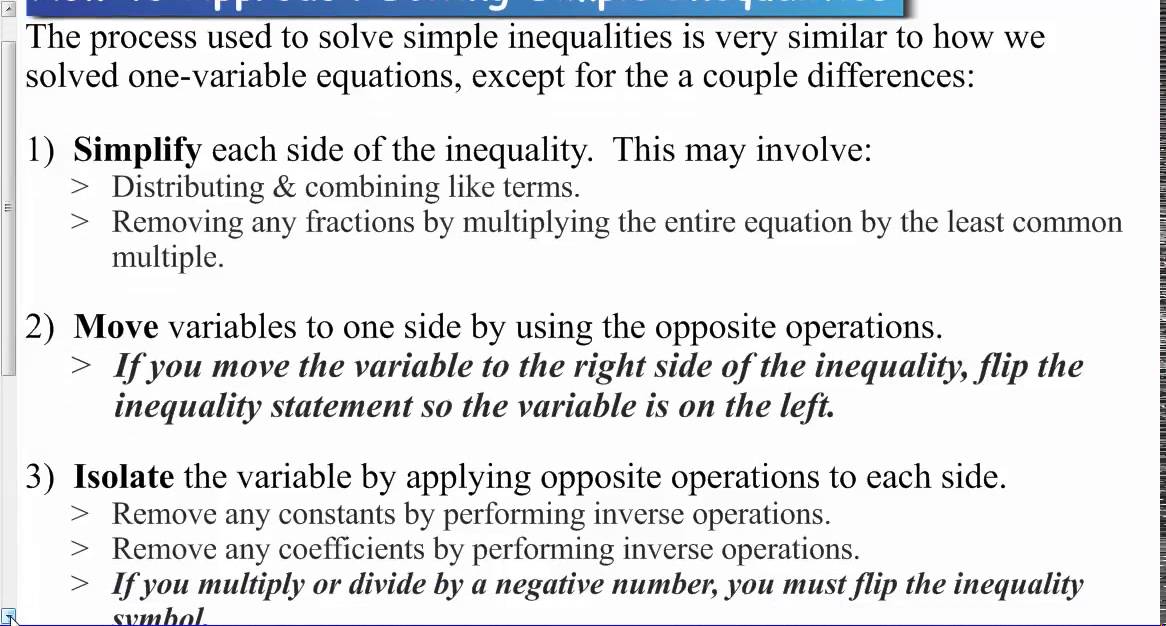 Lesson 1 1 Approach to Solving Inequalities - YouTube