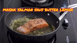 Pan seared salmon + lemon butter sauce.Crispy and juicy roasted salmon-fried in a cast iron skillet.