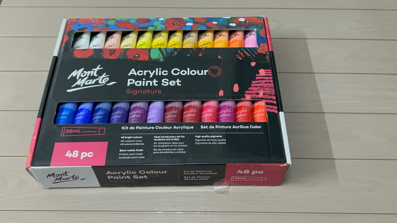 Unboxing Mont Marte Acrylic Colour Paint Set Signature 48 pc