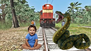 Angry Anaconda Attacking on Crying Baby & Stops the Train at Rail Track   BeamNG Drive | FUNNY VIDEO