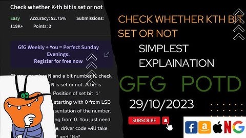 Check whether K-th bit is set or not | gfg potd today | POTD | GFG Problem of the Day | @CodeThurst