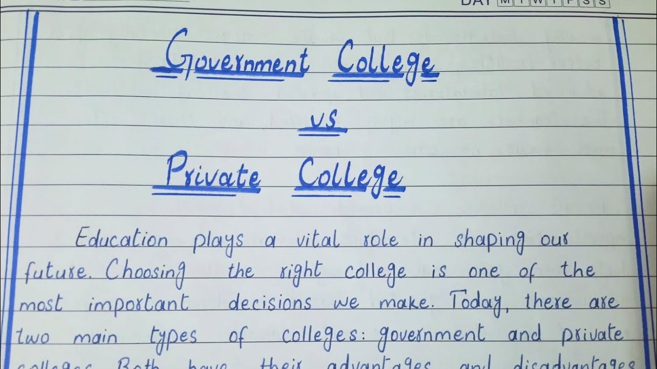 Essay on govt college vs physical college| Government college vs private college essay