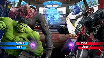 Hulk & Nemesis VS Thanos & Venom (Hardest AI) - Marvel vs Capcom : Infinite