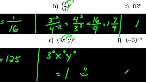Zero and Negative Exponents Questions and Examples