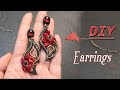 Polymer Clay Jewelry Flower Earrings tutorial,How to Making Art Nouveau Jewelry ,Red Lilium