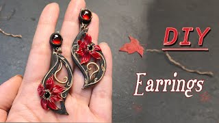 Polymer Clay Jewelry Flower Earrings tutorial,How to Making Art Nouveau Jewelry ,Red Lilium