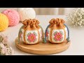 Crochet Granny Square Potli Bag Tutorial 🧶l How to Crochet a Mini Drawstring Bag 🌼 l