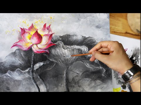Tranh hoa sen #1 / Nghệ thuật vẽ tranh hoa sen / Art Hiền / Lotus painting